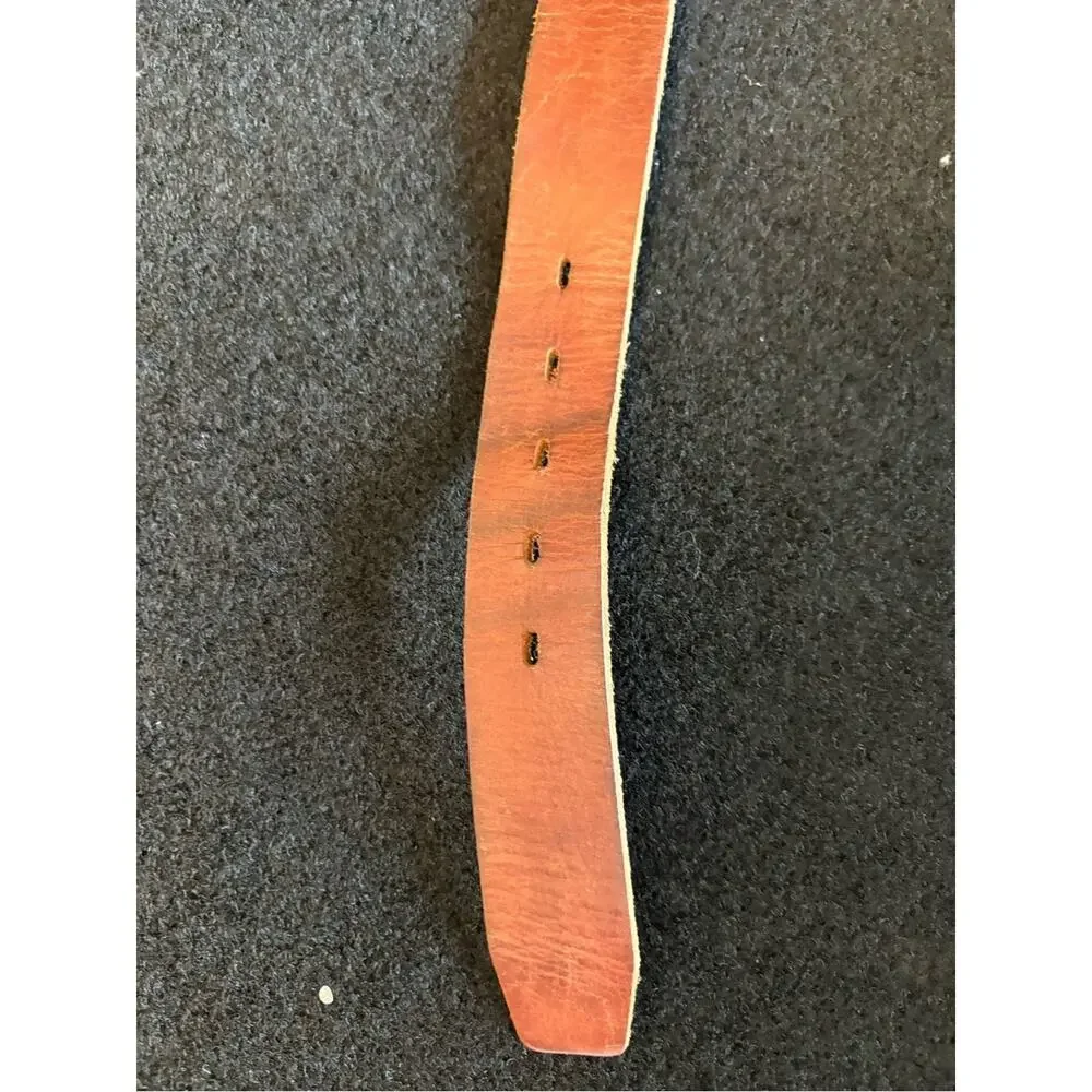 American Eagle Outfitters Distressed Red-Brown Leather Belt with Brass Buckle